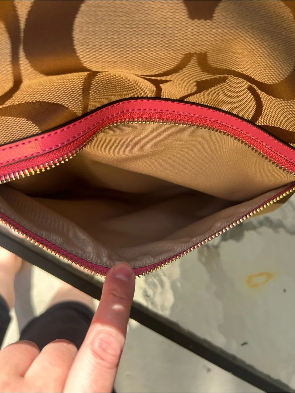 Coach F23304 Signature Stripe Foldover Tote Khaki Mulberry MSRP $328
